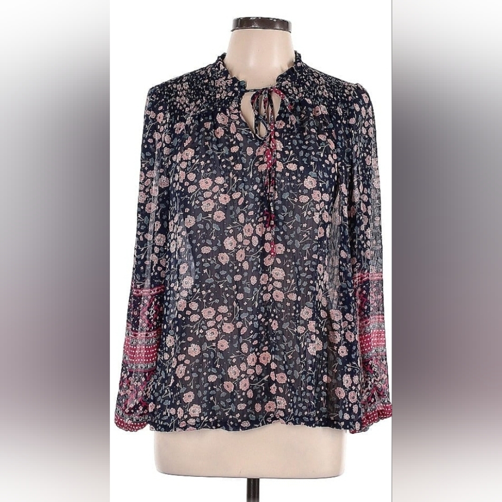 Christian Siriano Floral Print Tie Neck Tunic Blouse size small